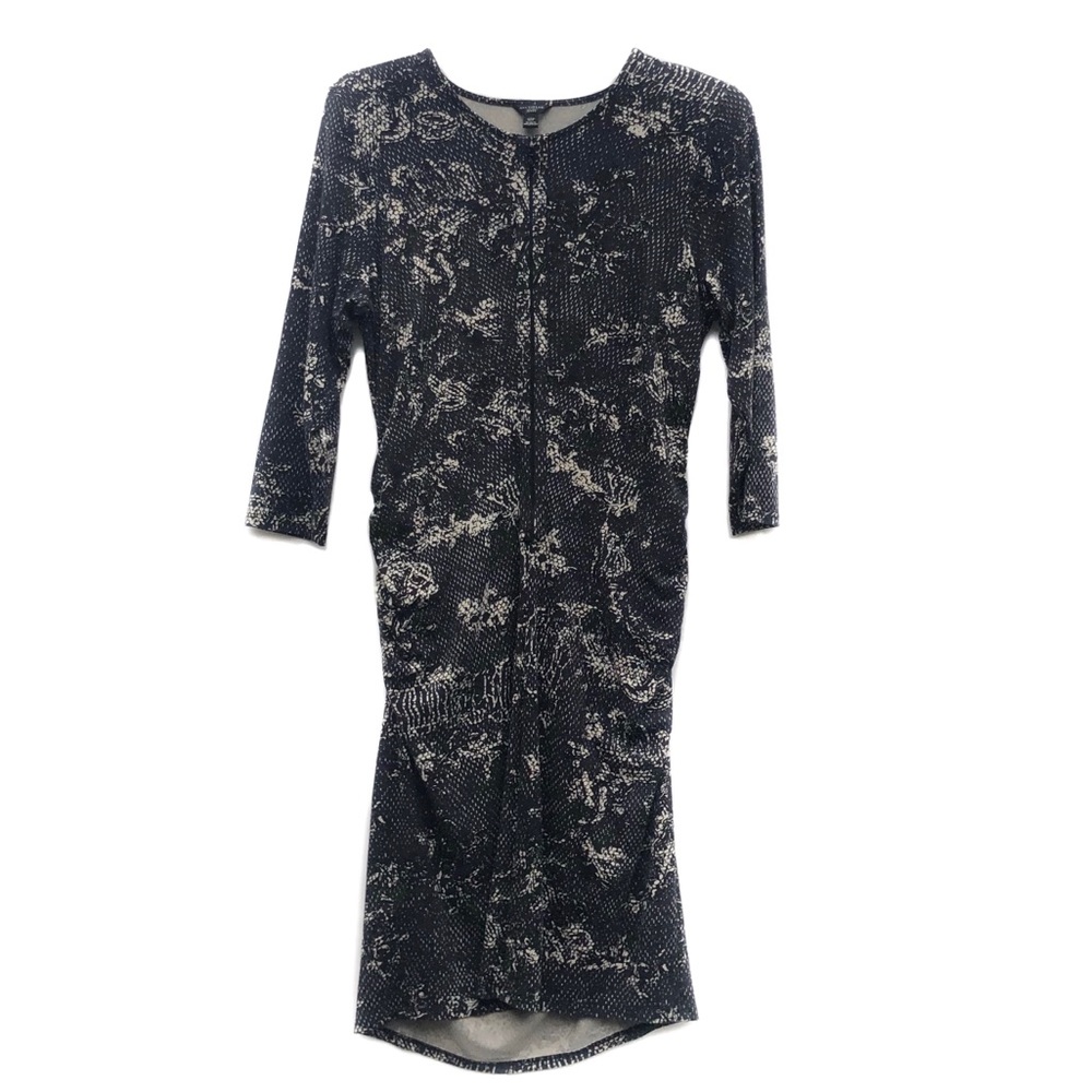 Ann Taylor Petite Ruched Brown Animal Print Midi Stretchy Cocktail Dress EUC 12P